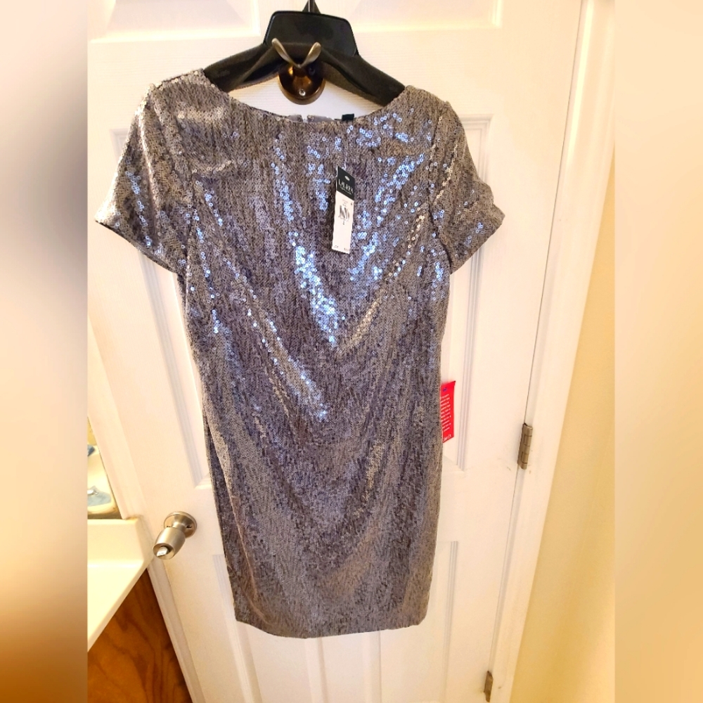 Ralph Lauren sequined dress, grey, size 8 NWT